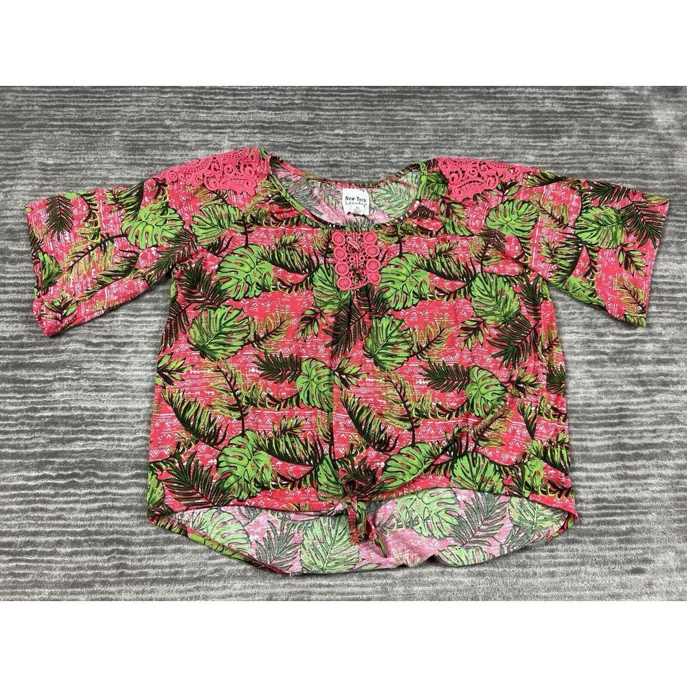 New York Laundry Top Womens XL Pink Leaves 100% Polyester Shortsleeve Casual